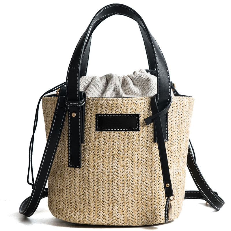 Compact Fashion Straw Bucket Bag