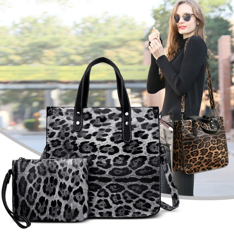 Leopard Printed PU Leather Bag Set