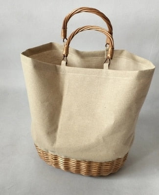 Rattan Bucket Handbag With Wicker Strap