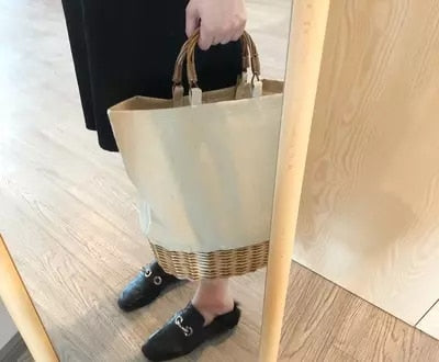 Rattan Bucket Handbag With Wicker Strap