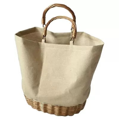 Rattan Bucket Handbag With Wicker Strap