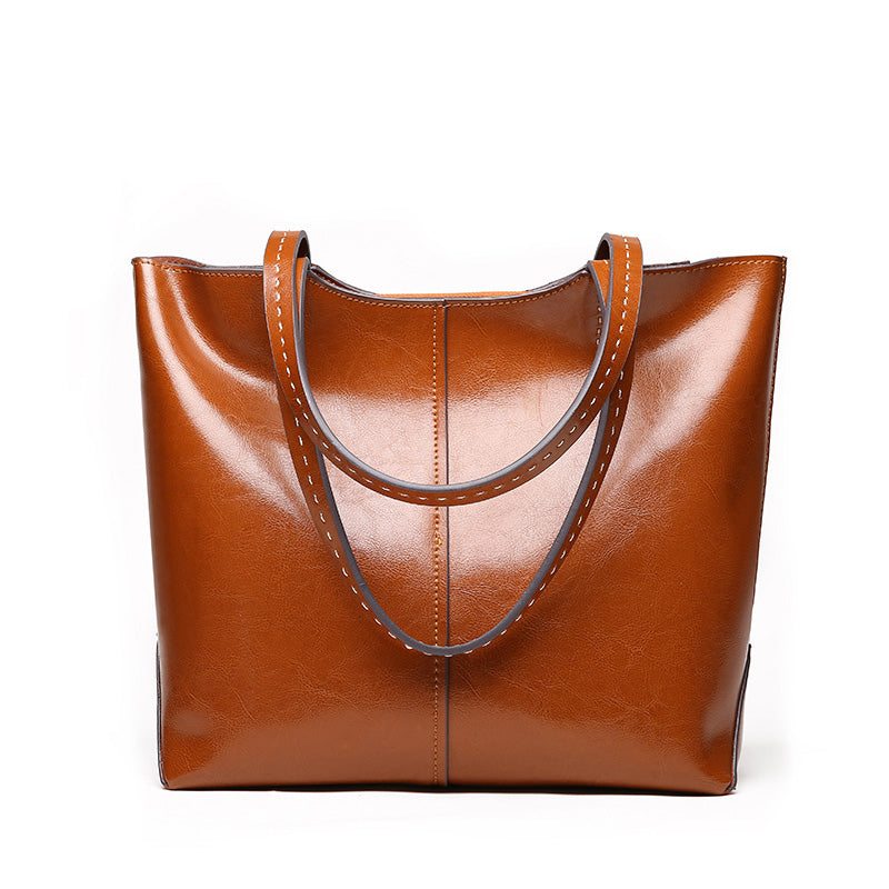 Glance Leather Stitched Strap Shoulder Bag