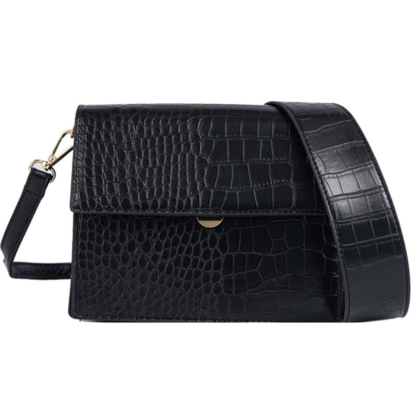Crocodile Leather Patterned Flip Square Bag for Women