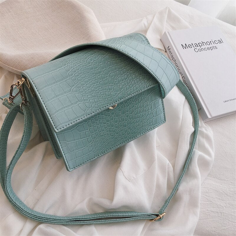 Crocodile Leather Patterned Flip Square Bag for Women