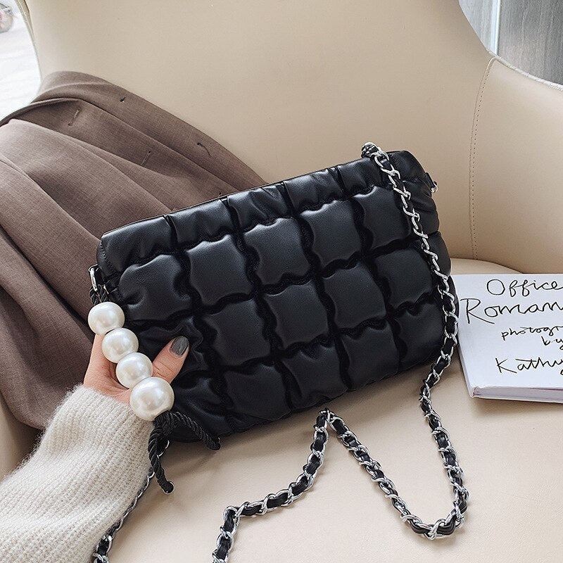Fashion Quilted Design Handbag With Pearl