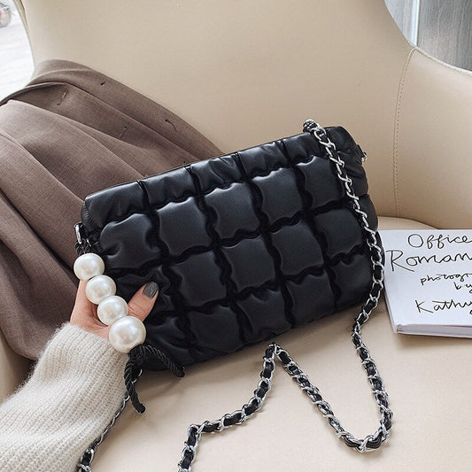 Fashion Quilted Design Handbag With Pearl