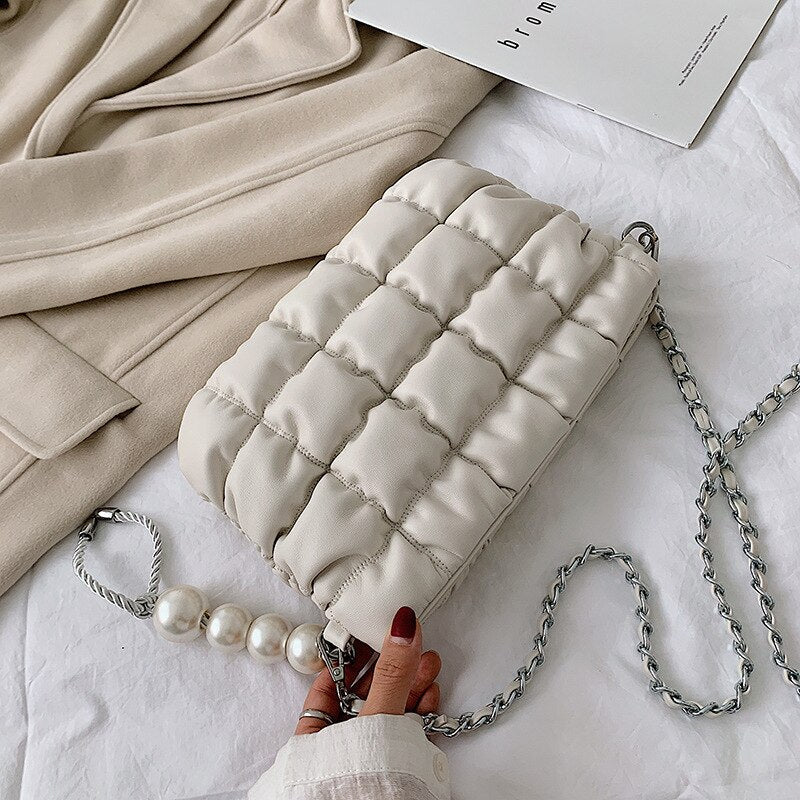 Fashion Quilted Design Handbag With Pearl