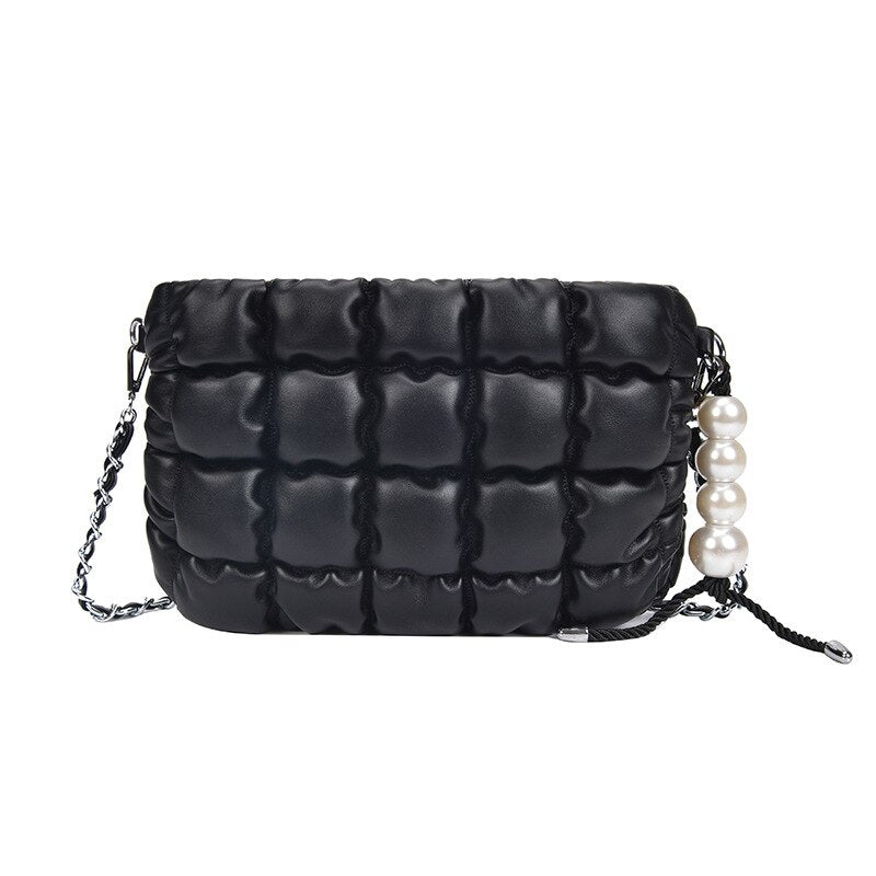 Fashion Quilted Design Handbag With Pearl