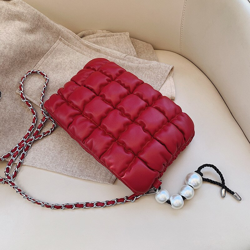 Fashion Quilted Design Handbag With Pearl