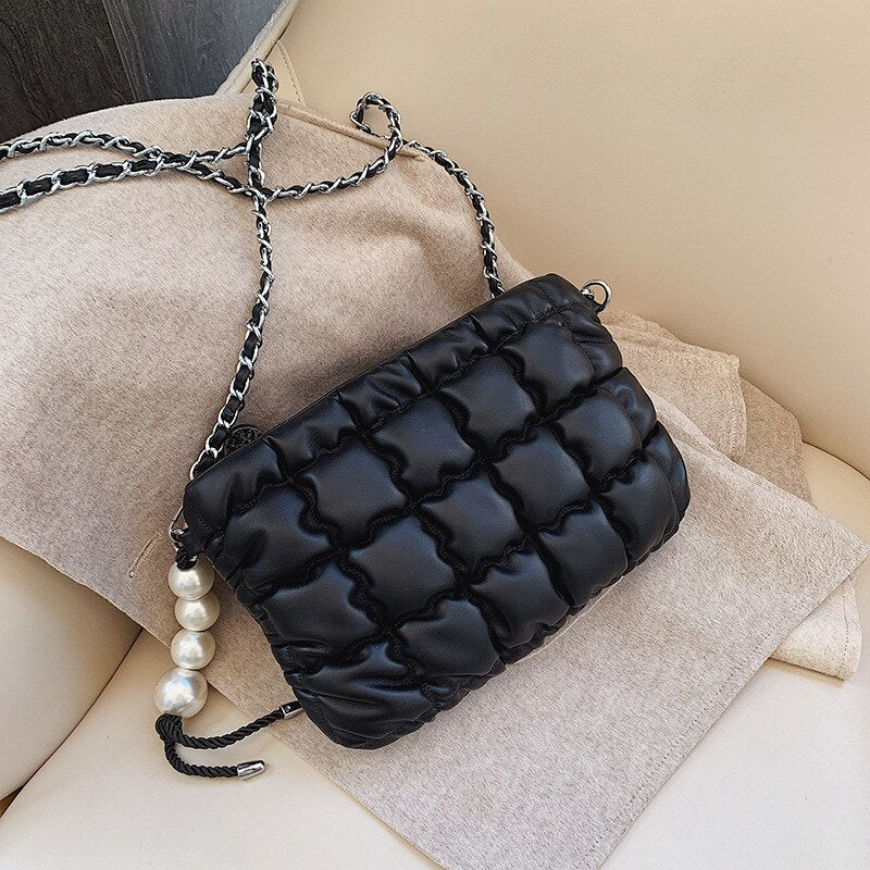 Fashion Quilted Design Handbag With Pearl