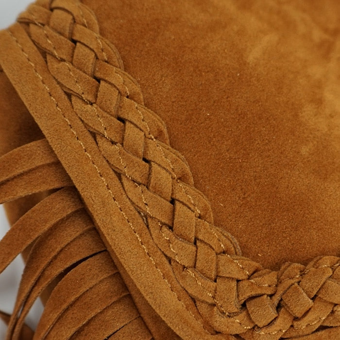 Boho Style Suede Fringe Crossbody Bag