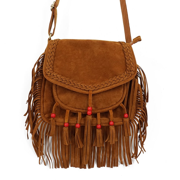 Boho Style Suede Fringe Crossbody Bag