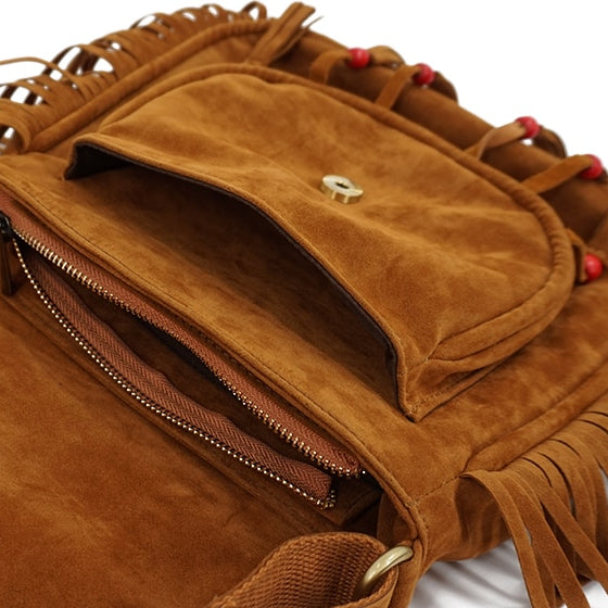 Boho Style Suede Fringe Crossbody Bag