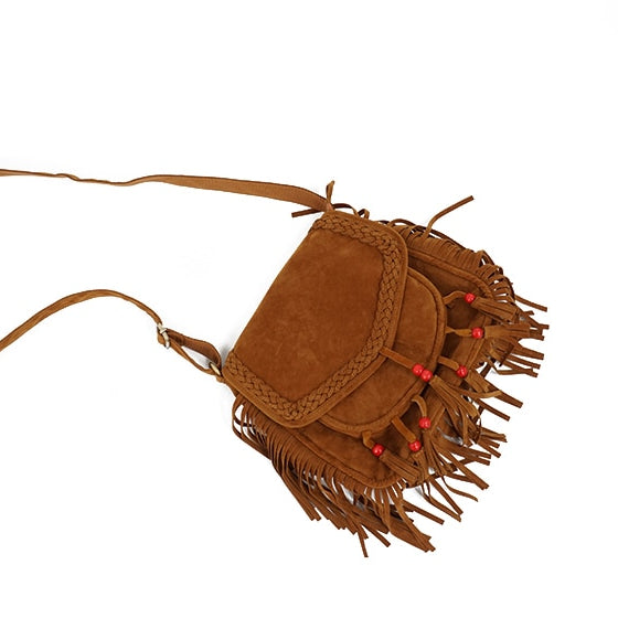 Boho Style Suede Fringe Crossbody Bag