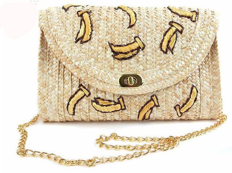 Cherry Embroidered Straw Shoulder Bag