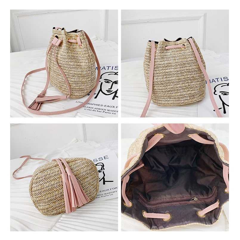 Boho Straw Bucket Bag