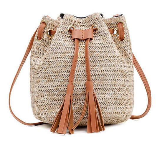 Boho Straw Bucket Bag