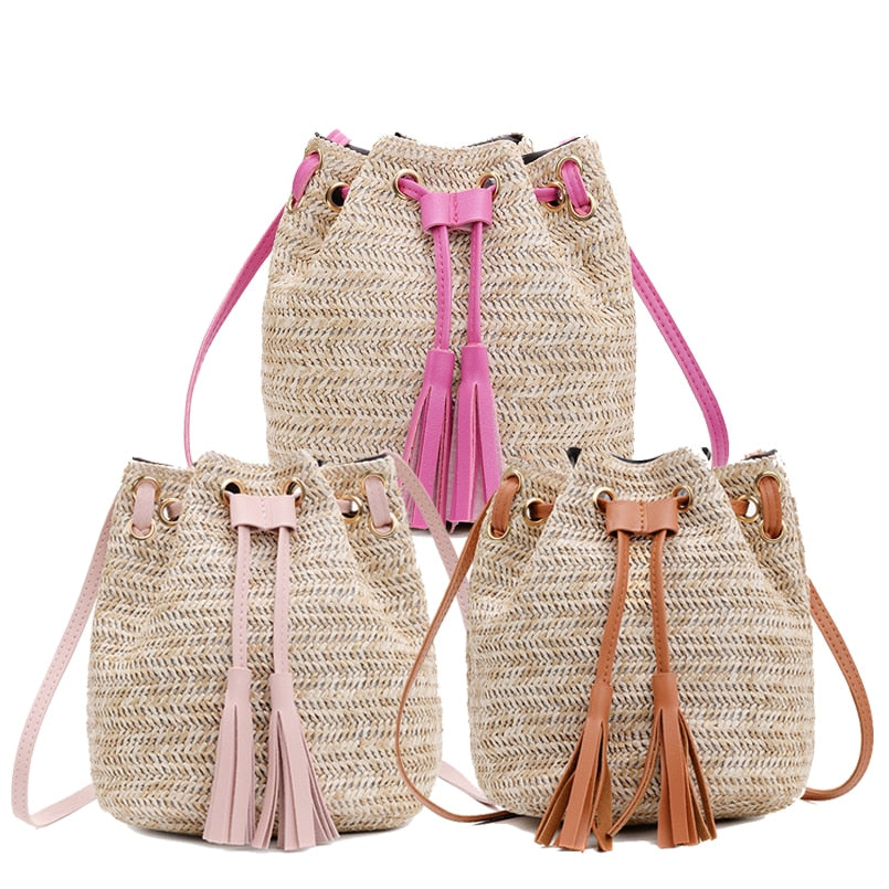 Boho Straw Bucket Bag
