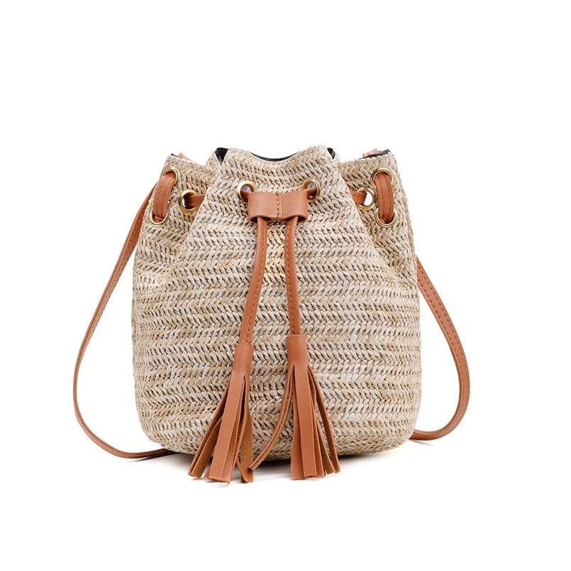 Boho Straw Bucket Bag