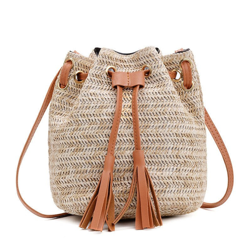 Boho Straw Bucket Bag