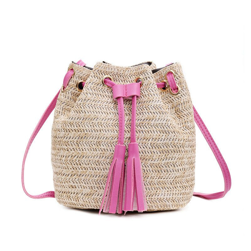 Boho Straw Bucket Bag