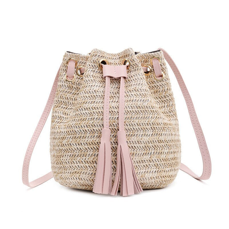 Boho Straw Bucket Bag