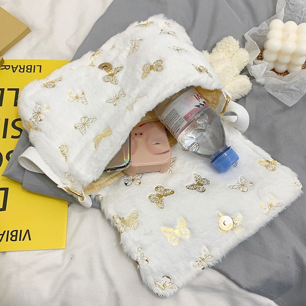 Plush Handbag with Butterfly Print