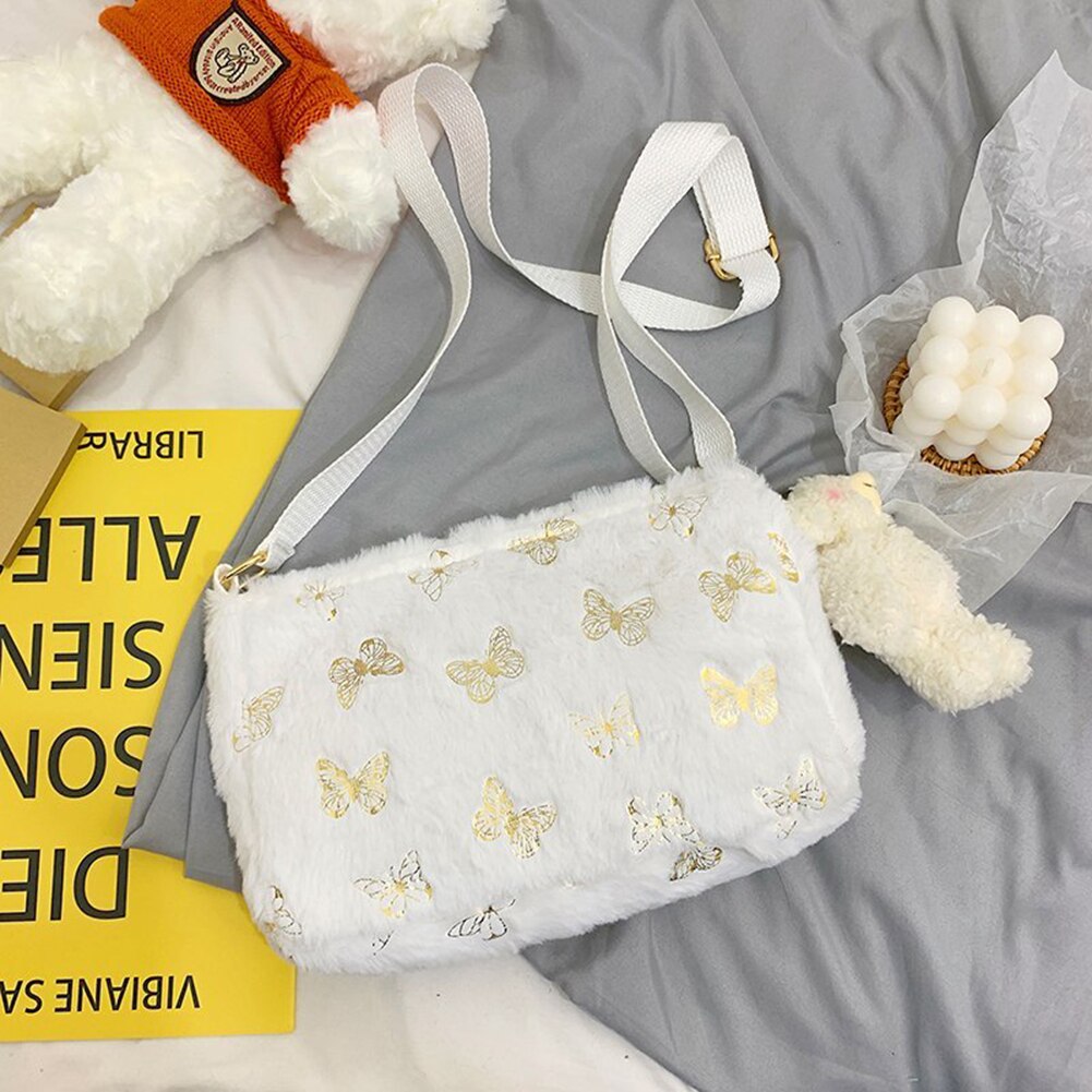 Plush Handbag with Butterfly Print