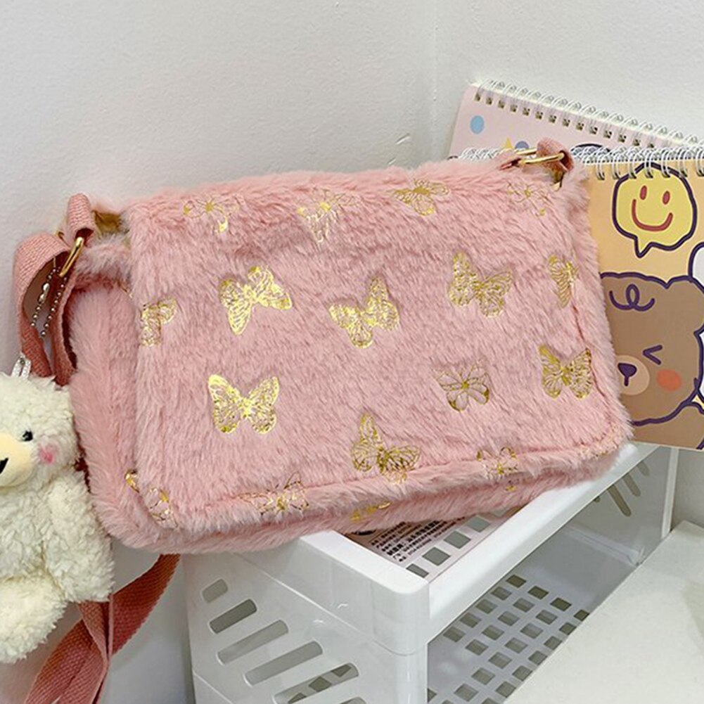 Plush Handbag with Butterfly Print