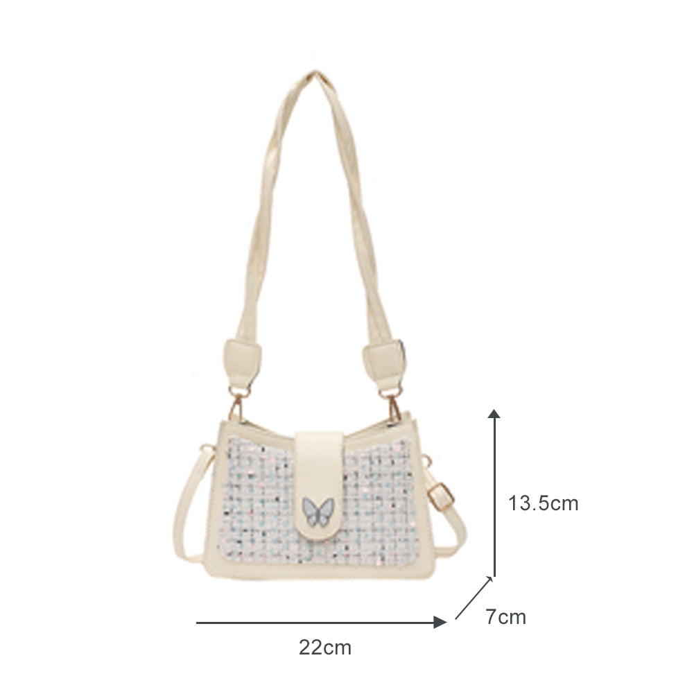 Retro Woolen Butterfly Sequined Crossbody Bag for Women