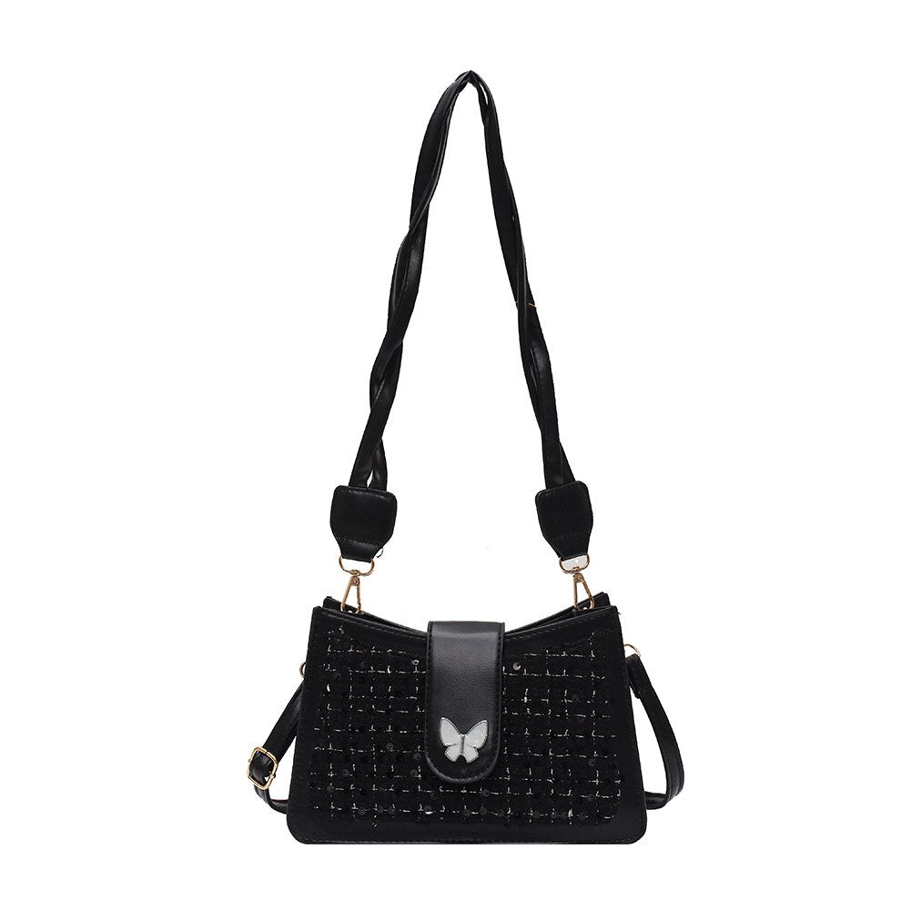 Retro Woolen Butterfly Sequined Crossbody Bag for Women