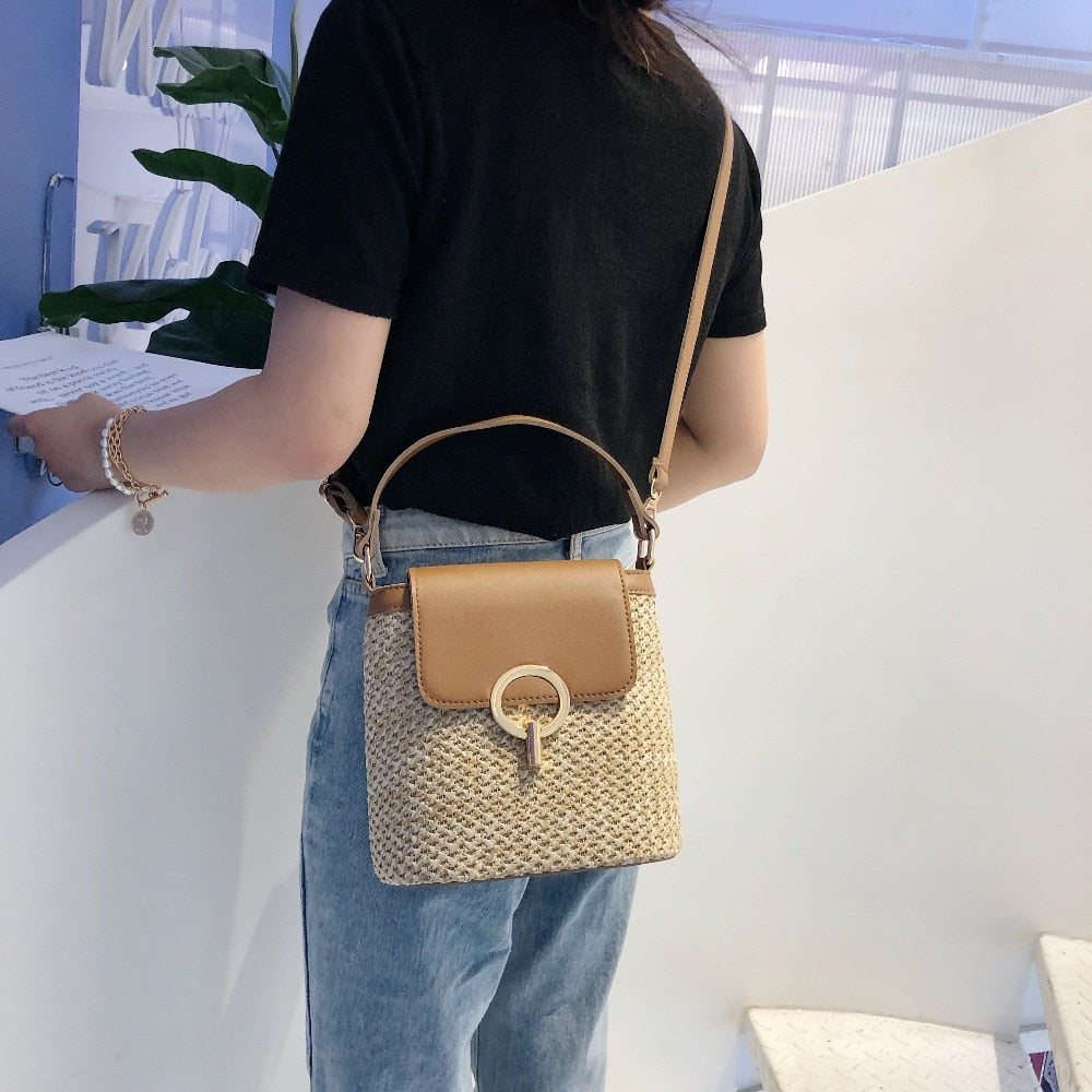 Casual Straw Bucket Bag for Women