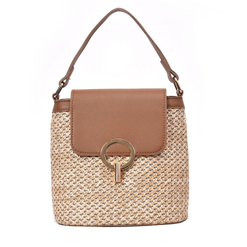 Casual Straw Bucket Bag for Women