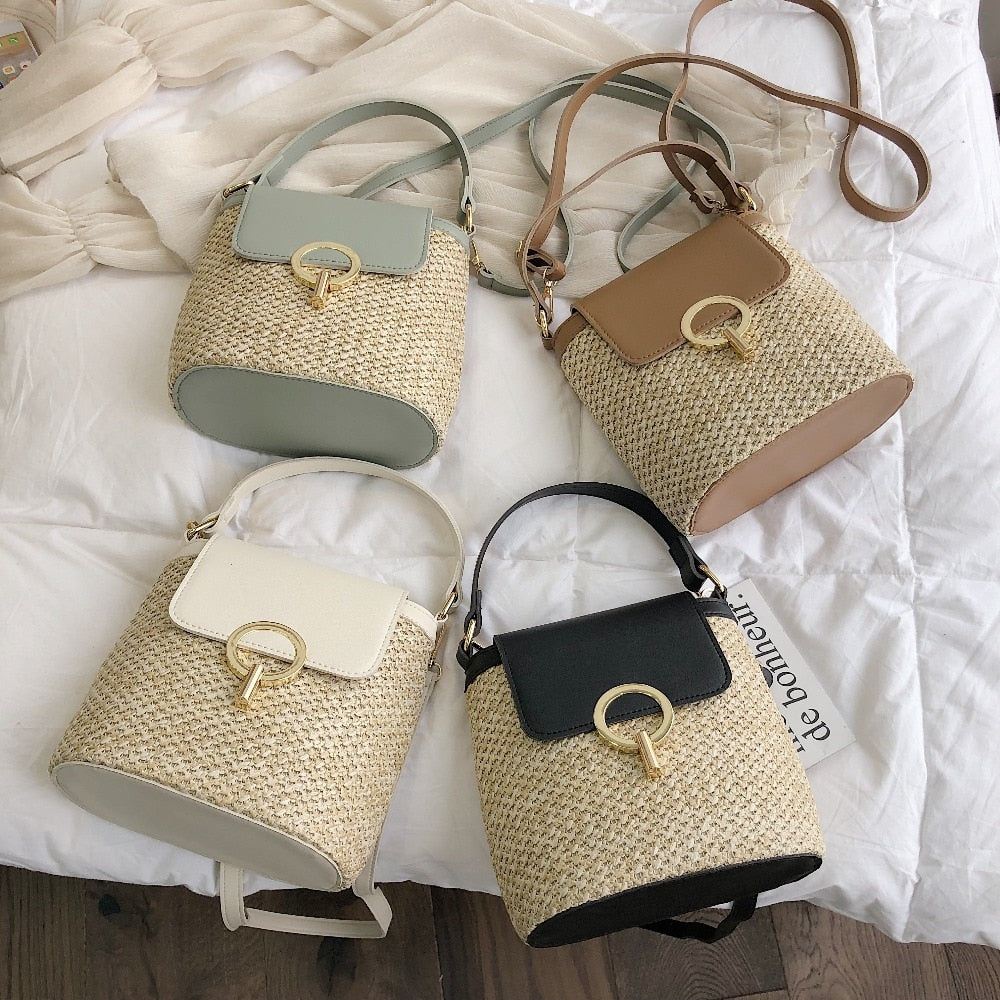 Casual Straw Bucket Bag for Women