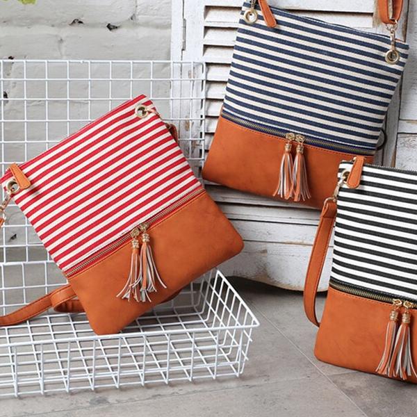 Patchwork Striped Shoulder Bag