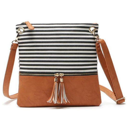 Patchwork Striped Shoulder Bag