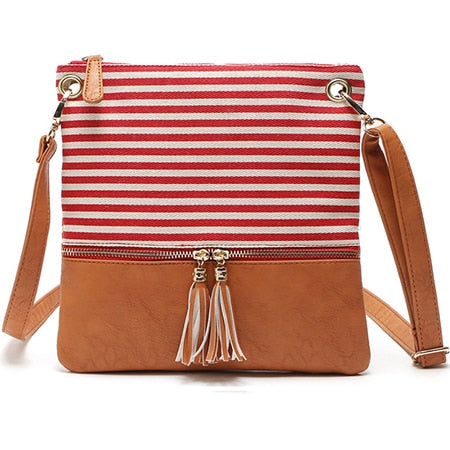 Patchwork Striped Shoulder Bag