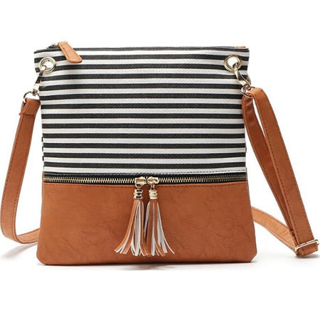 Patchwork Striped Shoulder Bag