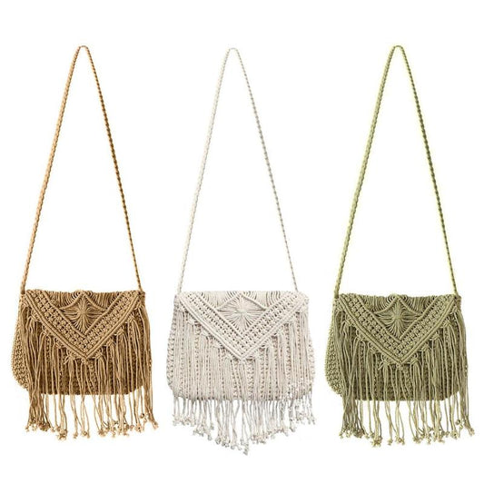 Fringe Datail Woven Rattan Handbag
