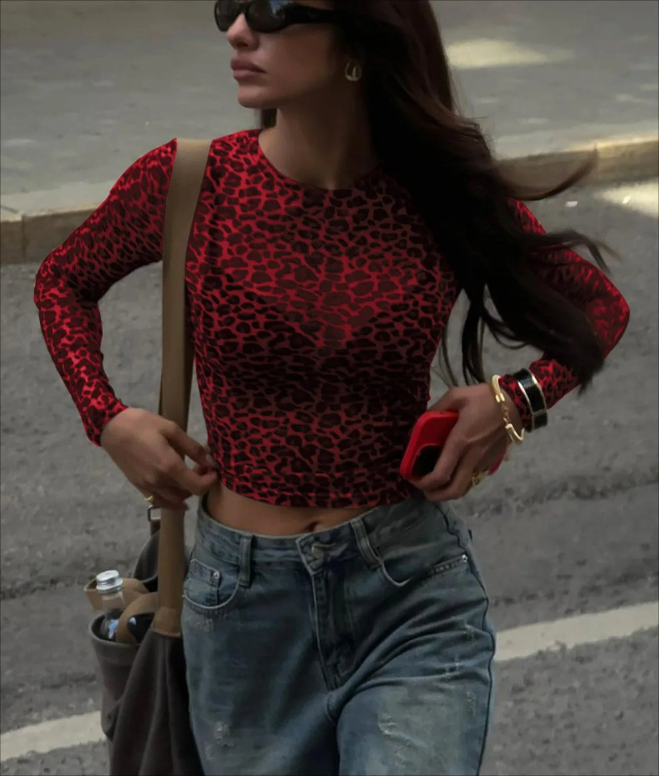 Leopard Mesh Crop Sheer Top