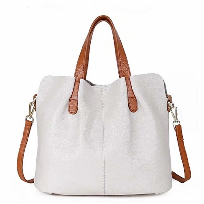 Solid Color Leather Tote Bag