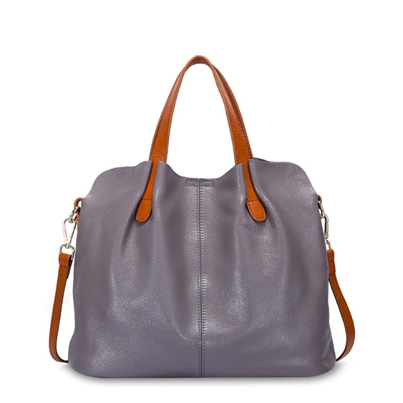 Solid Color Leather Tote Bag