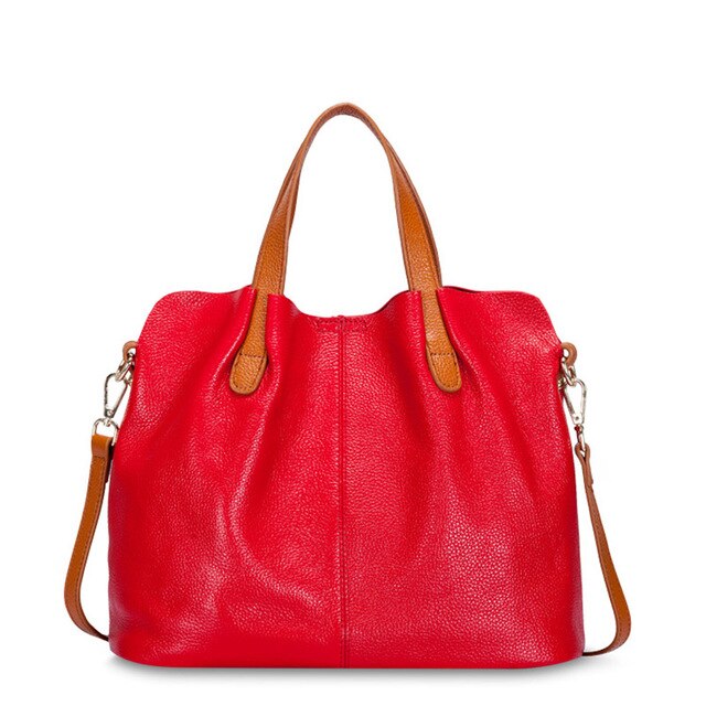Solid Color Leather Tote Bag