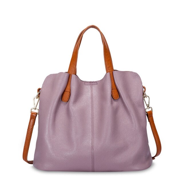 Solid Color Leather Tote Bag