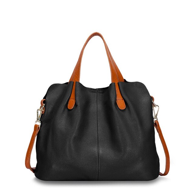 Solid Color Leather Tote Bag