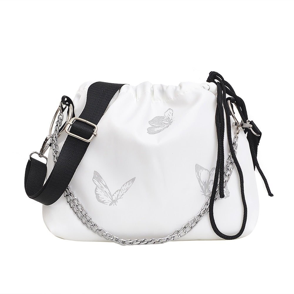 Luminous Butterfly Printed Drawstring Messenger Bag for Women