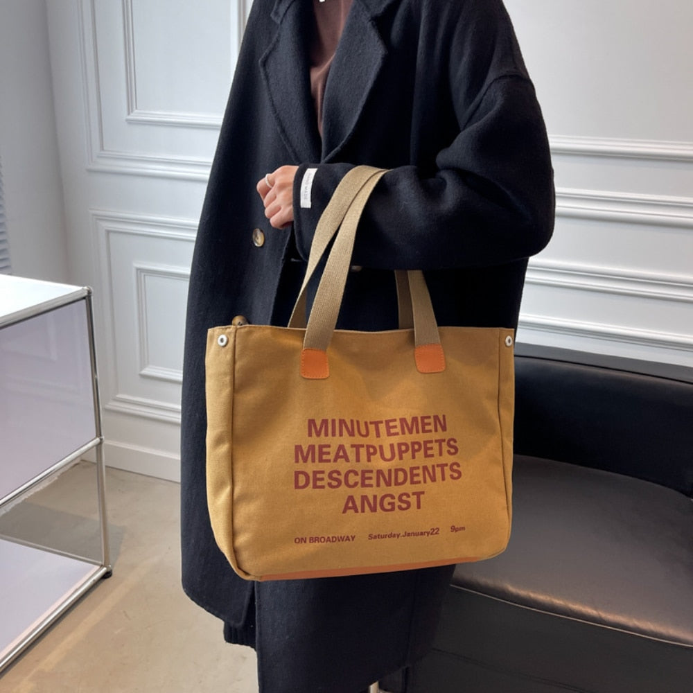 Canvas Bag for Women with Letter Print