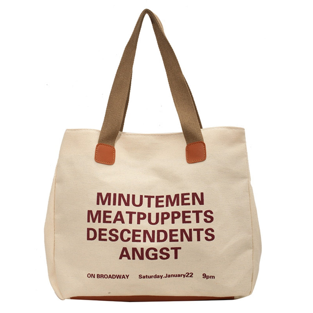 Canvas Bag for Women with Letter Print