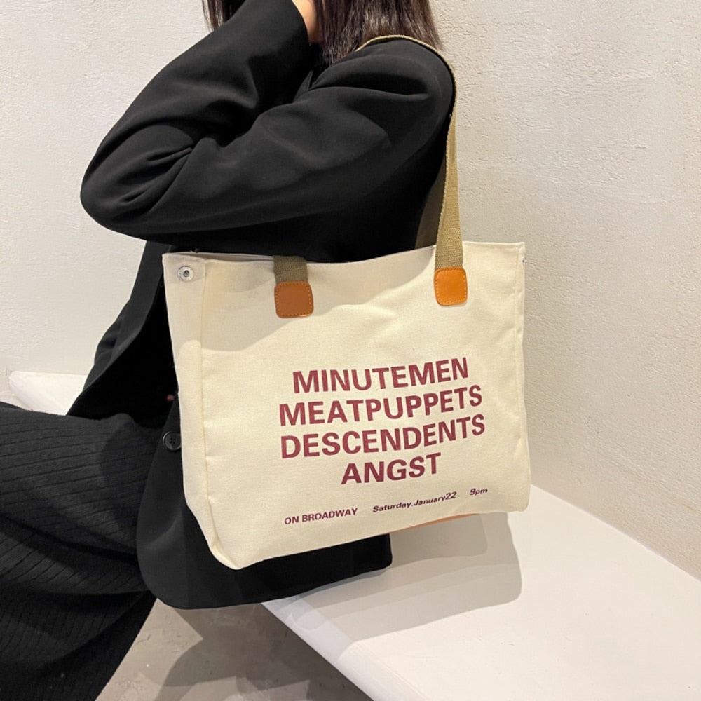Canvas Bag for Women with Letter Print