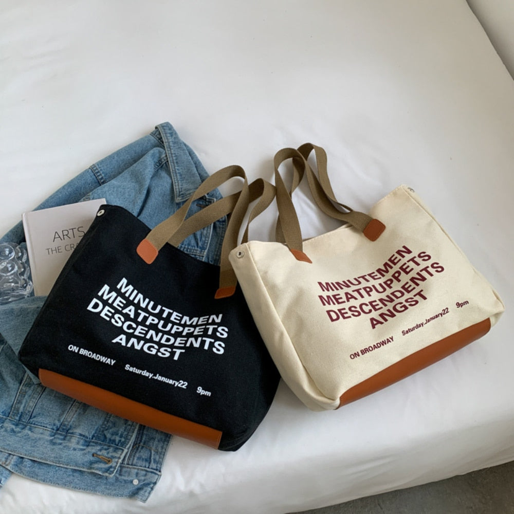 Canvas Bag for Women with Letter Print